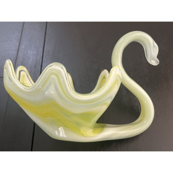 Vtg Art Glass Sooner Murano Style Swan Scalloped 6 Prong Small Beak Hand Blown - Picture 2 of 16